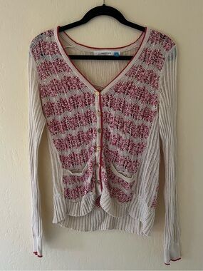 Anthropologie Sparrow Cream Knit Cardigan with Pink Trim
